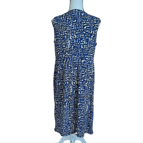 Charter Cub Faux Wrap Empire Waist Floral Sleeveless Dress LARGE Blue Black - Picture 10 of 16